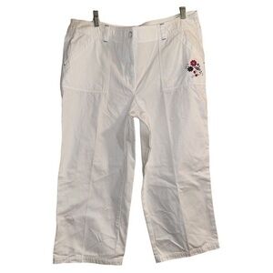 Christopher & Banks White‎ Capri Pants Cotton Floral Embroidered Pocket Size 14
